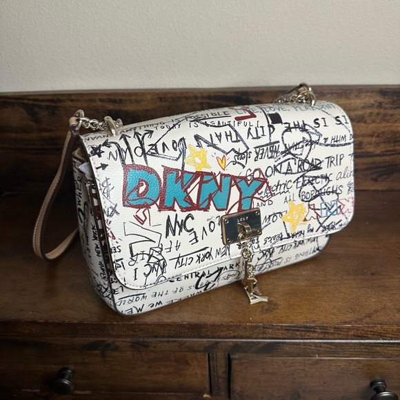 DKNY $228 MSRP White Graffiti Print Crossbody Bag - Picture 1 of 11